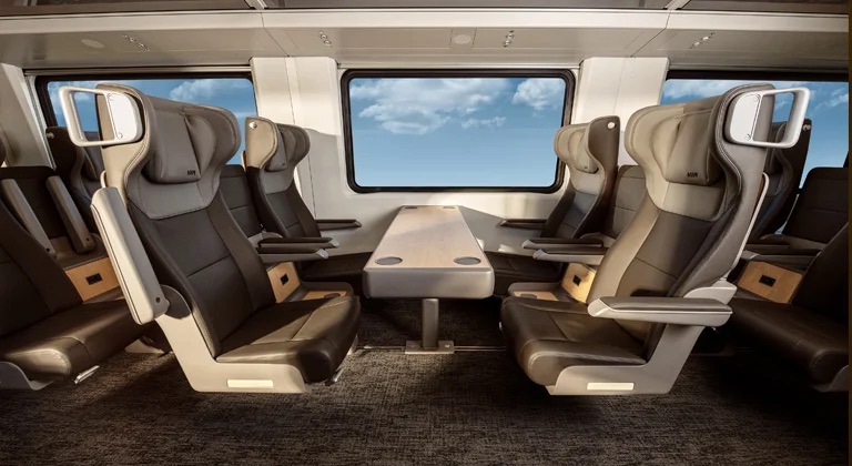 Business class seating on a VIA Rail train