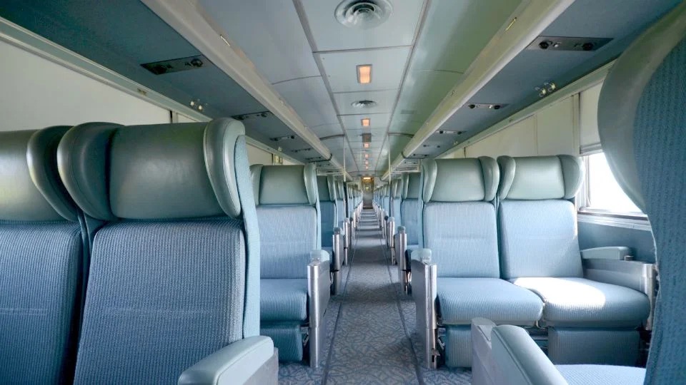 Economy class seating on a VIA Rail train